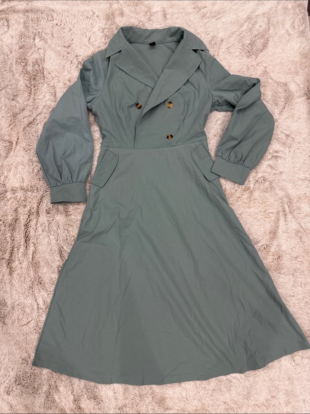 SHEIN Double-Breasted A-Line Long Sleeve Dress in Sage